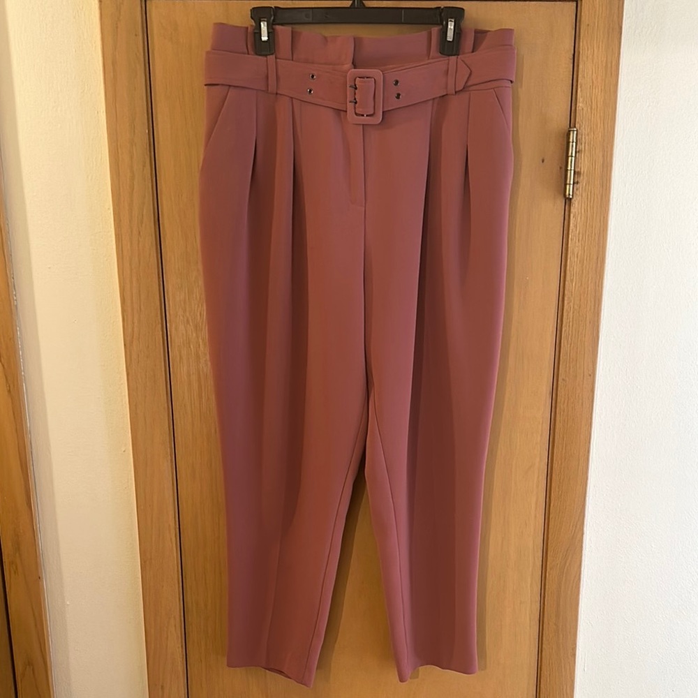Top Shop Women’s High-Waisted Paperbag Belted Pants Mauve Pink Size 12